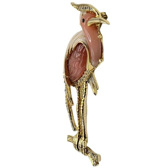 Hattie Carnegie Heron Bird Brooch Pin Coral Lucite Rhinestone Egret Unsigned VTG - Picture 4 of 10
